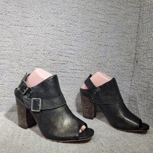 Trask Womens Size US 9.5M Miriam Black Stocked Chunky Heel Metallic Mules Shoe